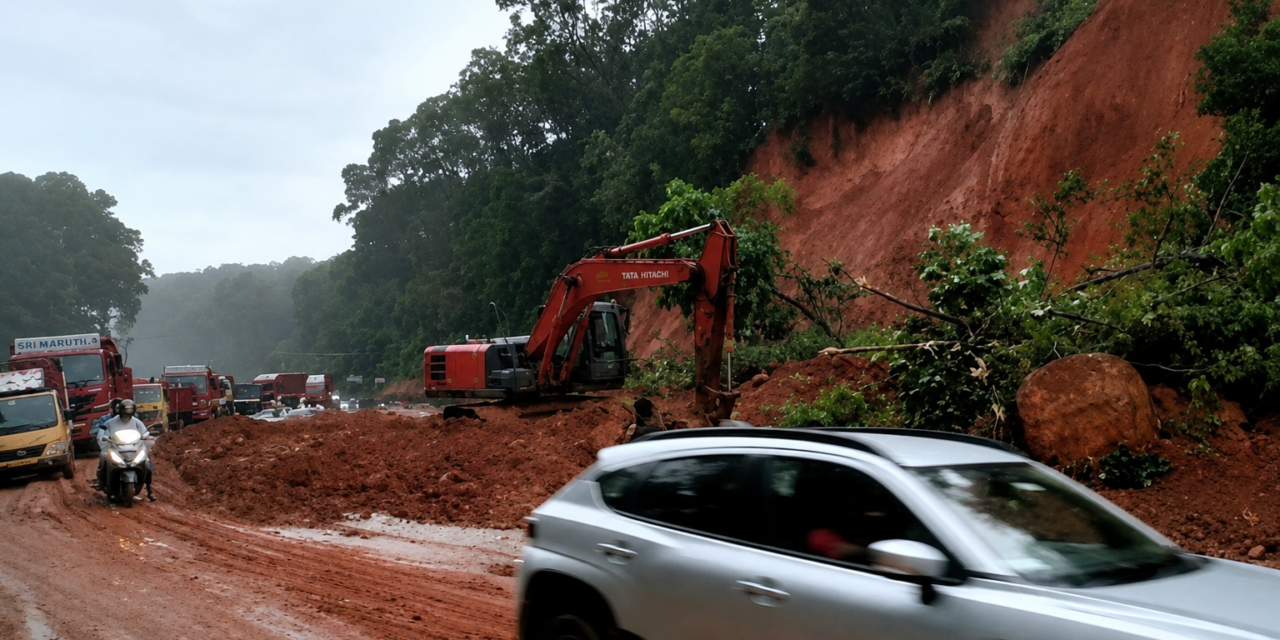 Landslide at NH 169 Near Mangalore: Traffic diverted to one lane